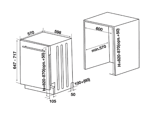 Kích thước lắp đặt máy rửa chén Hafele HDW-FI60A 533.23.260