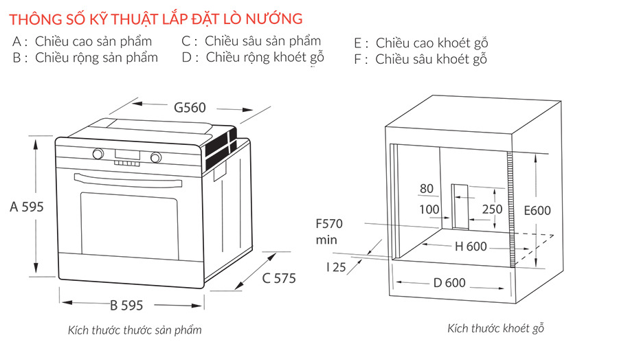 Thông số kích thước lò nướng Eurosun EOV65ME chính hãng tại Khánh Vy Home