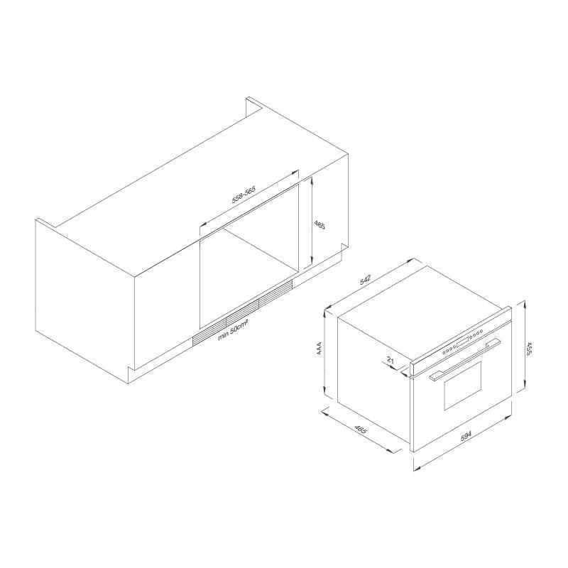 Kích thước lắp đặt lò hấp âm tủ MST35-IX03