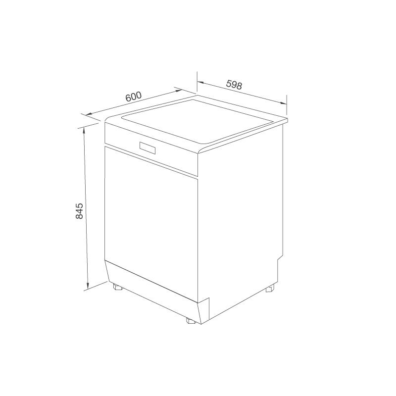 Kích thước lắp đặt máy rửa chén Malloca WQP12-5201E