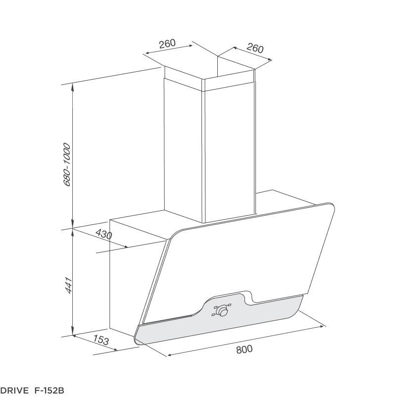 Kích thước lắp đặt máy hút khói khử mùi áp tường DRIVE F-152B