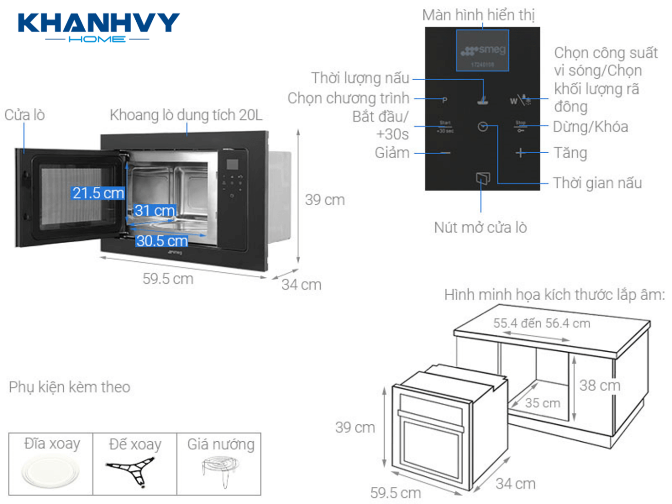 Thông số kỹ thuật của Lò vi sóng kết hợp nướng SMEG FMI120N2 536.64.961