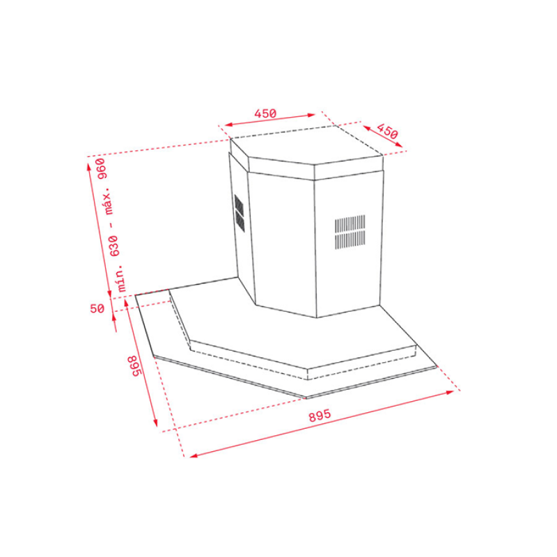Kích thước lắp đặt máy hút khử mùi Teka DQ2 985 40477002