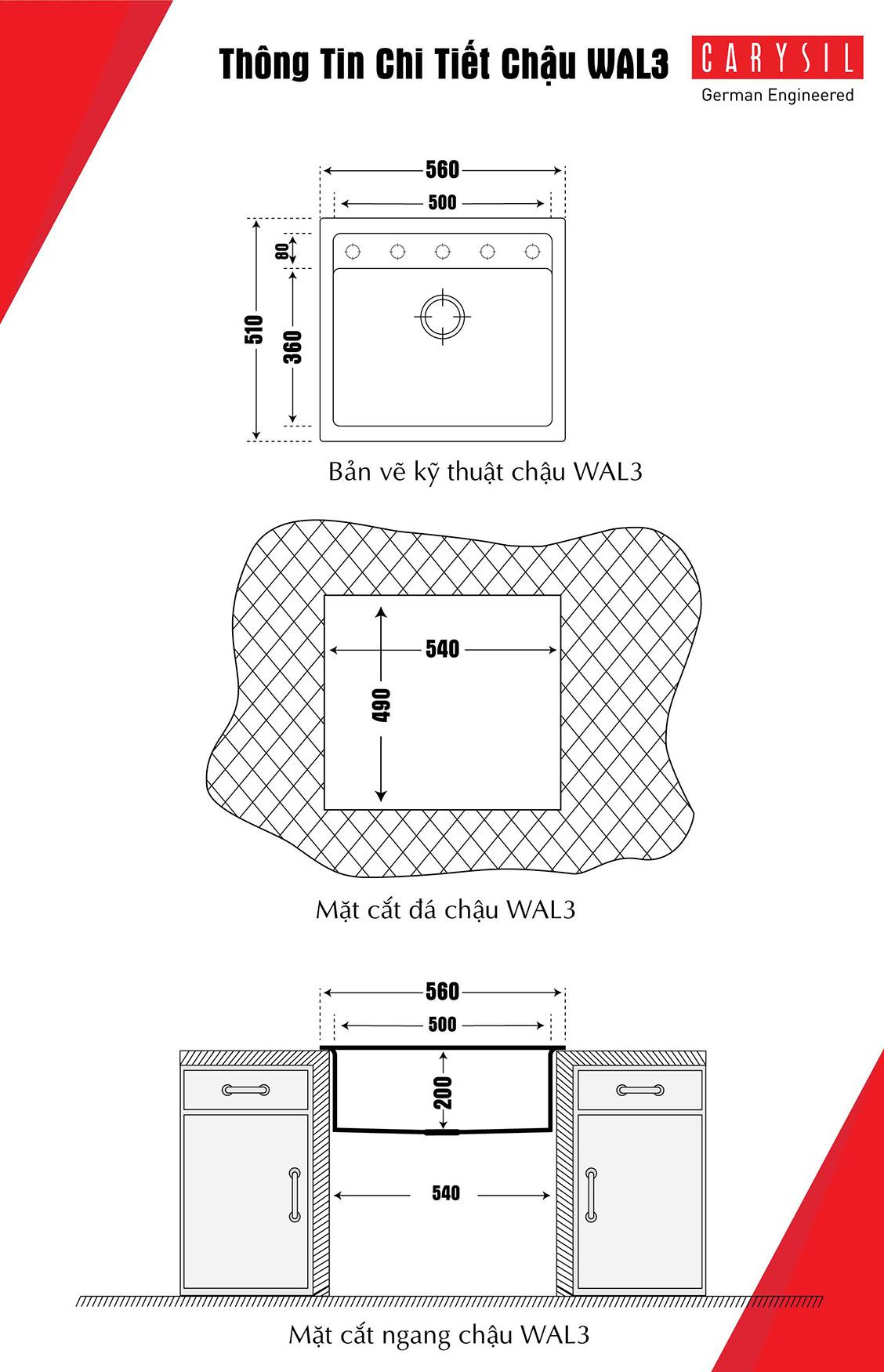 Chậu rửa chén Carysil WAL3 (04) sơ đồ