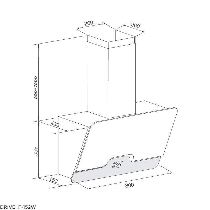 Kích thước lắp đặt máy hút khói khử mùi áp tường DRIVE F-152W