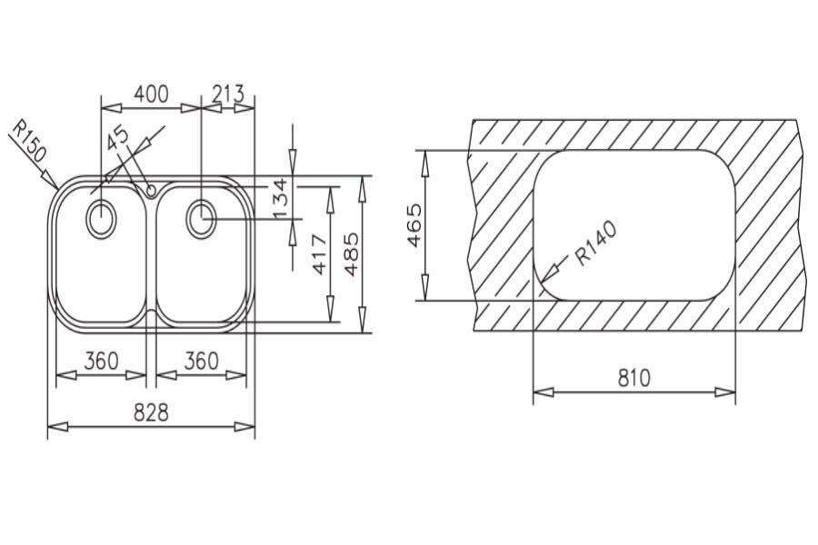 Chậu rửa chén STYLO 2B 11107027 sơ đồ