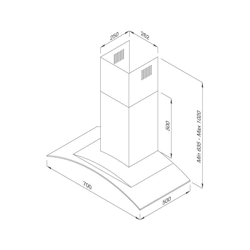 Kích thước lắp đặt máy hút khói khử mùi áp tường Gama K3155.7