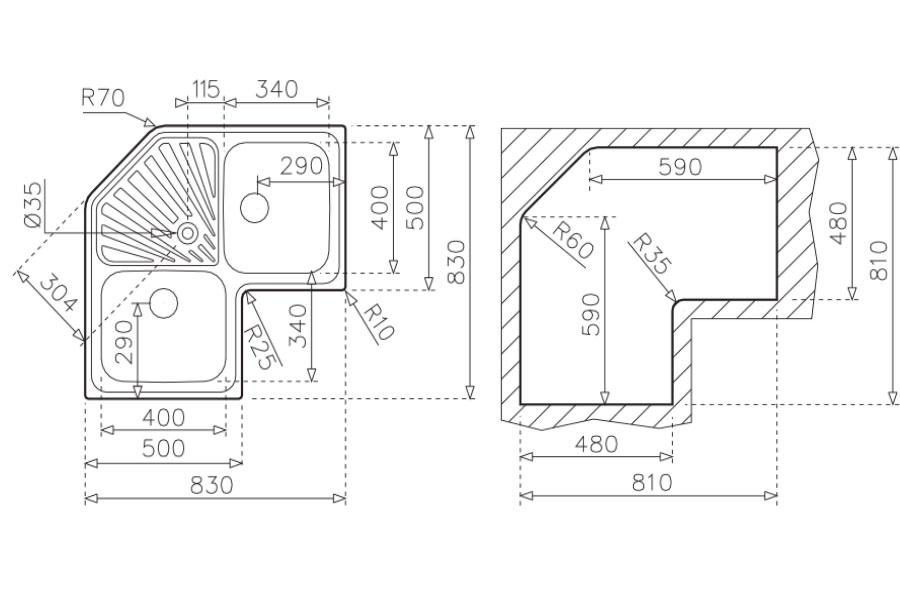 Chậu rửa chén Teka Angular 2B 10118005 sơ đồ