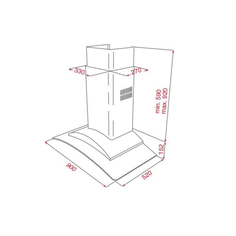 Kích thước lắp đặt máy hút mùi DF 90 GLASS