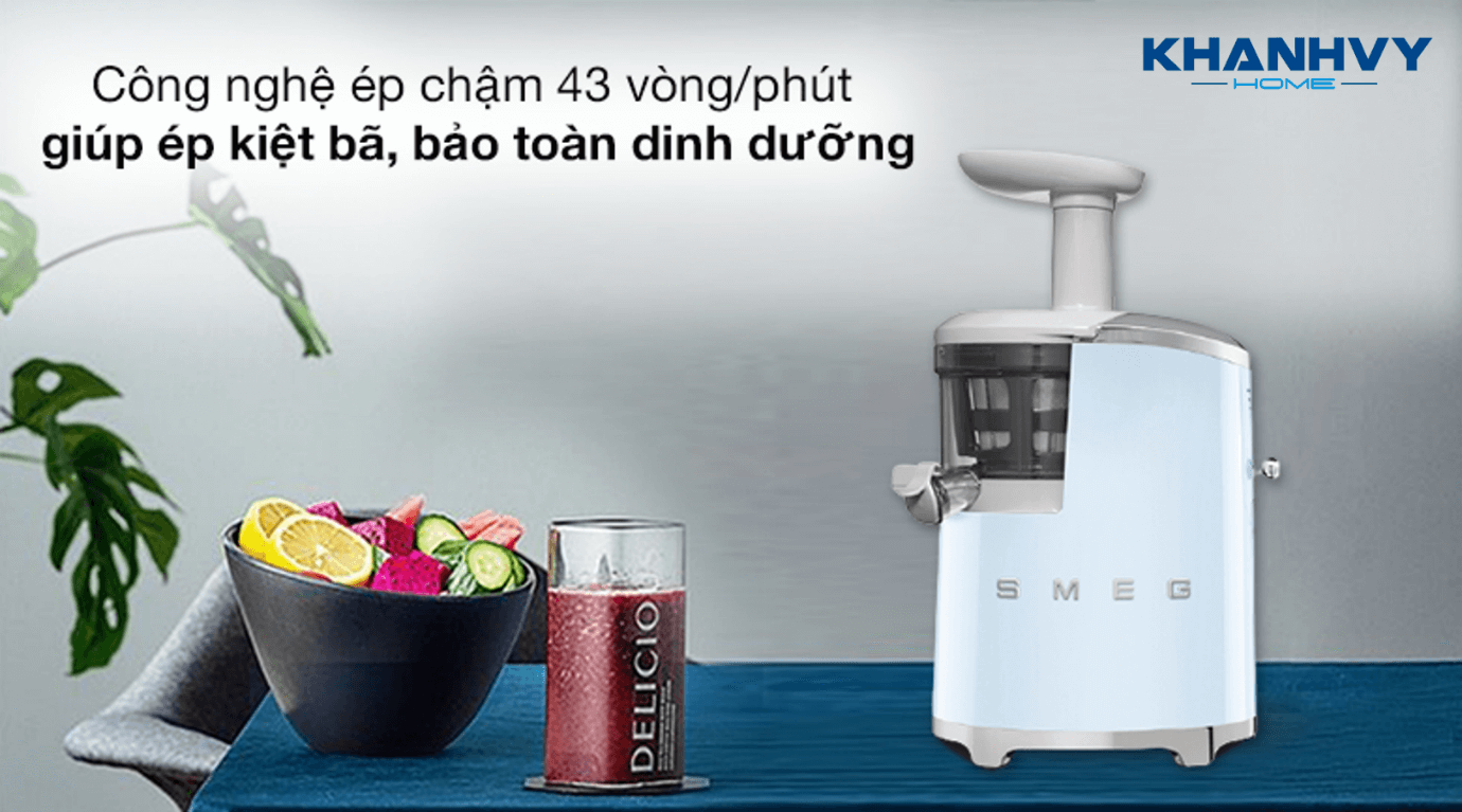 Máy ép chậm SMEG SJF01PBEU 535.43.628 dễ dàng thao tác với điều khiển nút gạt 1 tốc độ
