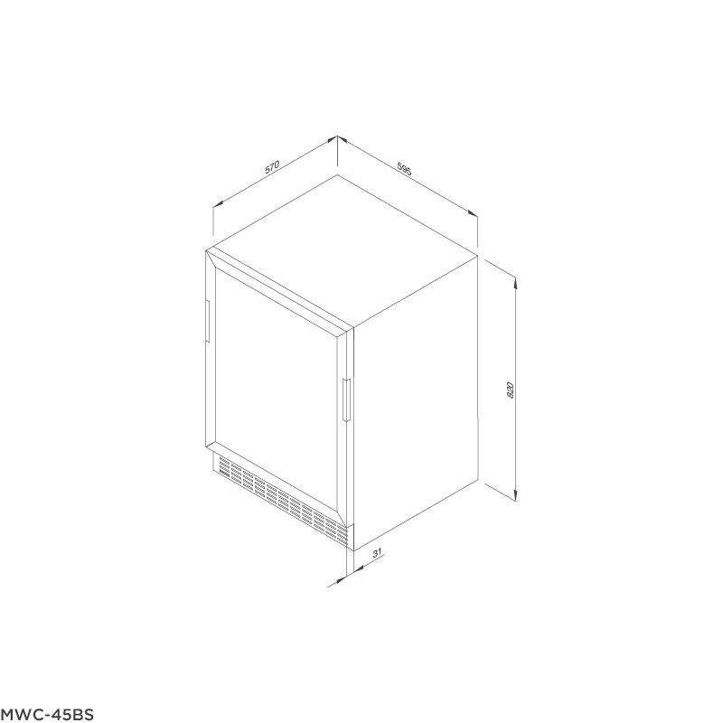 Kích thước lắp đặt Tủ Bảo Quản Rượu Độc Lập MWC-45BS
