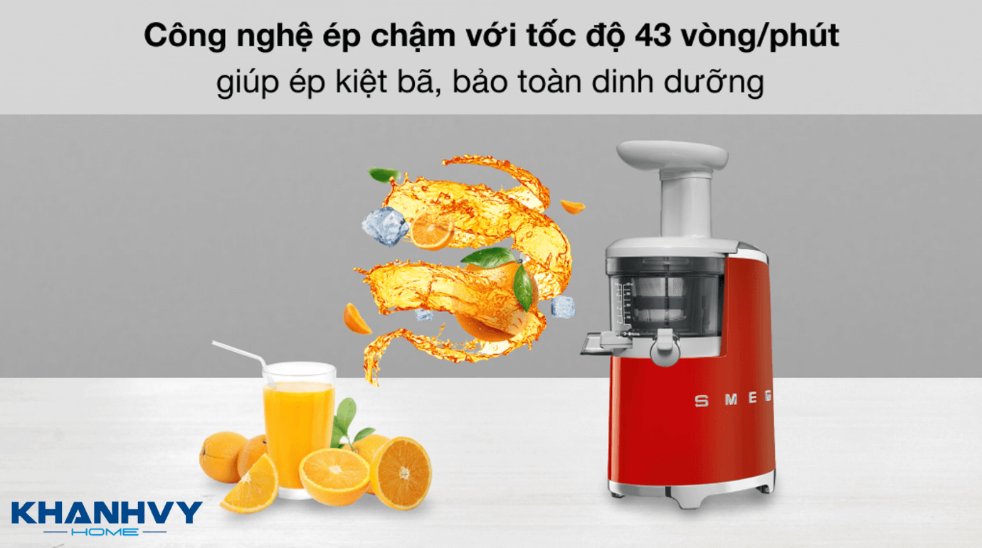 Máy ép chậm SMEG SJF01RDEU 535.43.629 dễ dàng thao tác với điều khiển nút gạt 1 tốc độ