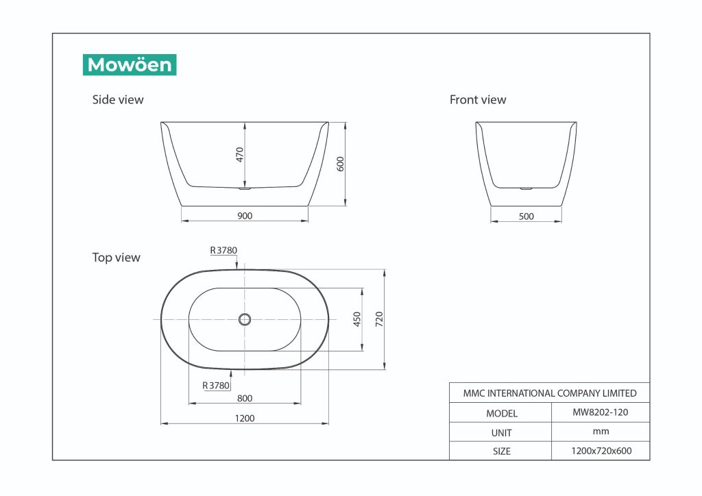 Bồn Tắm Acrylic Độc Lập Mowoen MW8202-120