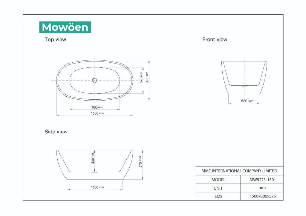Bồn Tắm Acrylic Độc Lập Mowoen MW8223-150