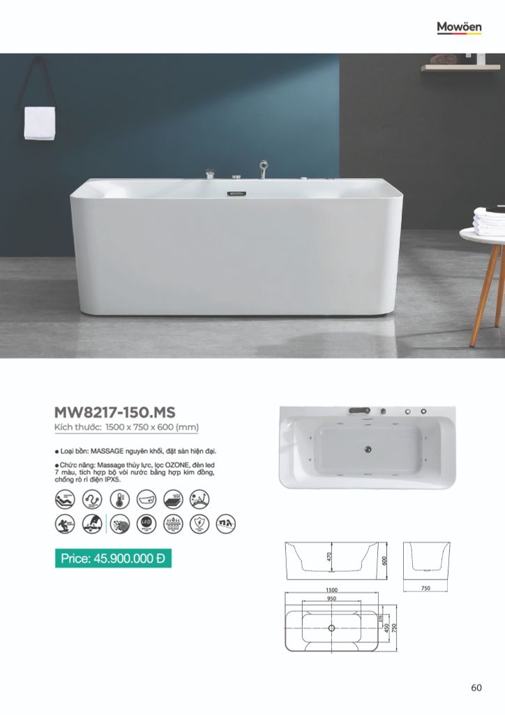 Bồn tắm Mowoen MW8217 – 150.MS