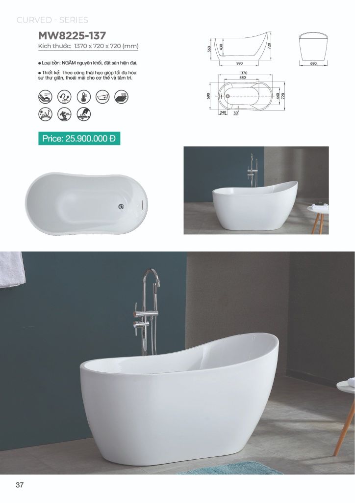 Bồn Tắm Acrylic Độc Lập Mowoen MW8225-137
