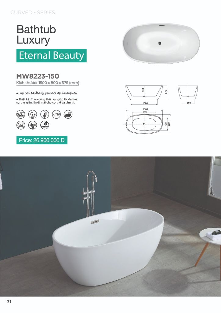 Bồn Tắm Acrylic Độc Lập Mowoen MW8223-150