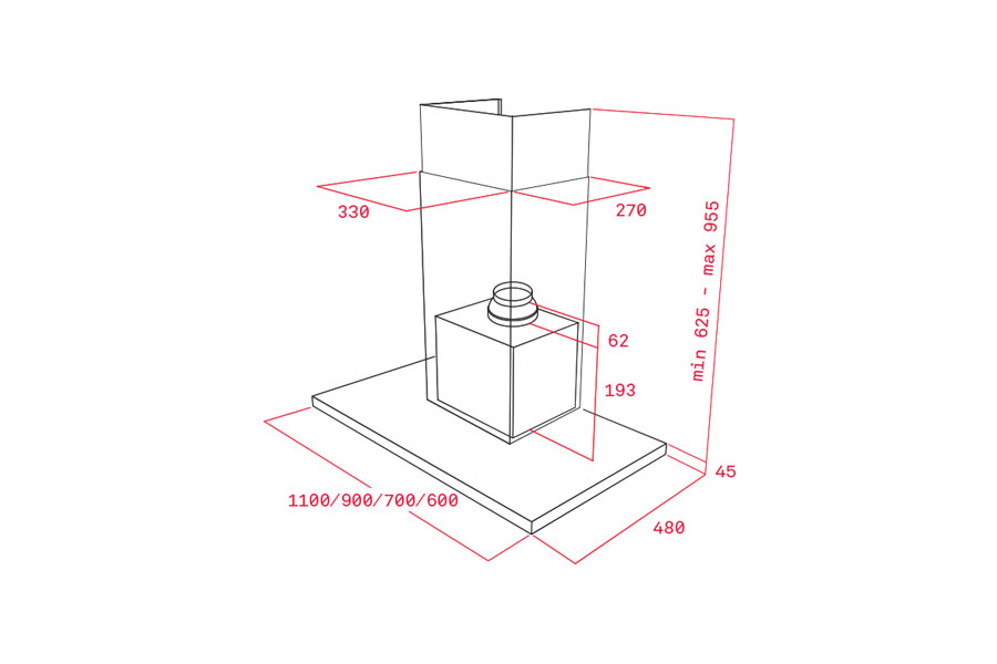 Kích thước lắp đặt máy hút mùi DH 785 T