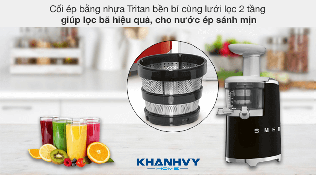 Cốc chứa nước ép và cốc chứa bã đều có dung tích lớn cho phép bạn ép và chứa được lượng lớn trong một lần ép