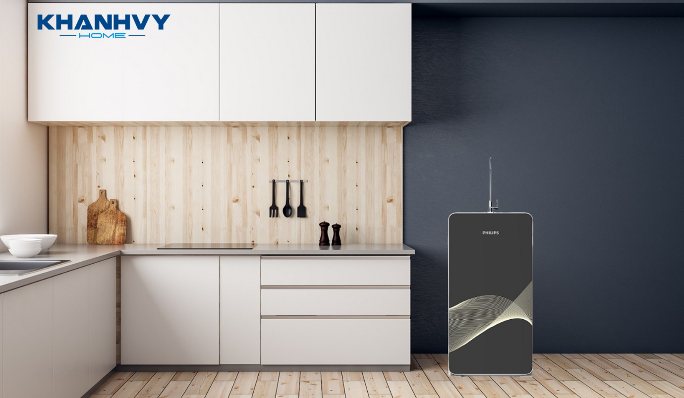 Máy lọc nước Philips RO Thế Hệ Mới ADD8976 sở hữu thiết kế thẳng đứng gọn gàng với mặt kính màu đen tinh tế, mang lại vẻ đẹp sang trọng và hiện đại cho không gian nhà bạn