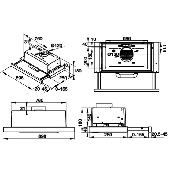 Máy hút mùi âm tủ Hafele HH-TI90D 539.81.085