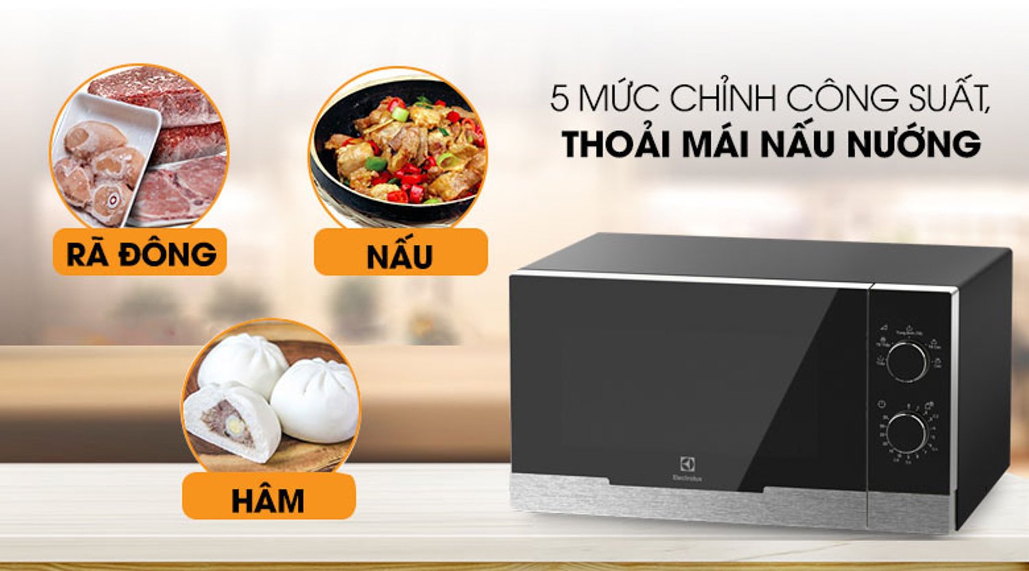 Lò vi sóng để bàn 23L Electrolux EMM23KI9EBP |A gồm 5 mức điều chỉnh công suất