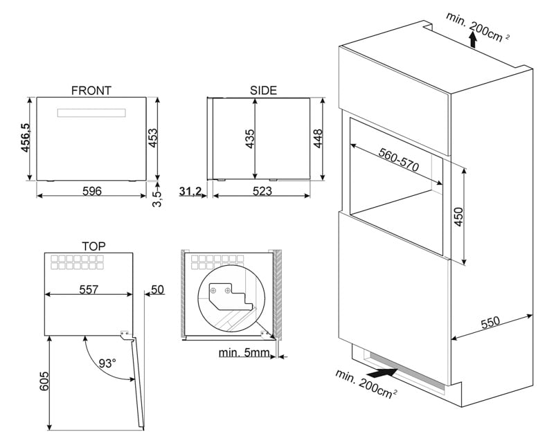 Các thông số kỹ thuật của tủ rượu âm SMEG 535.14.571