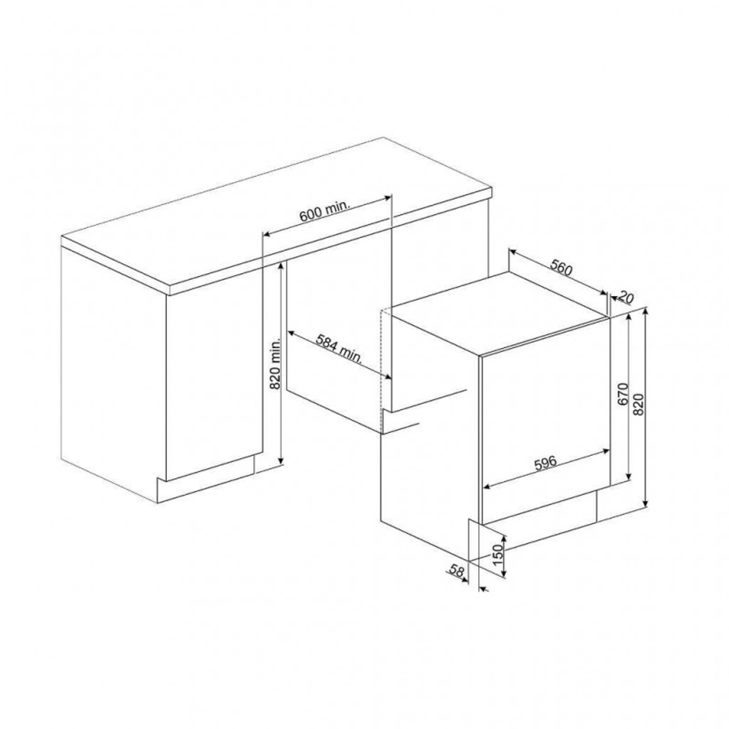 Kích thước máy giặt kết hợp sấy độc lập SMEG LSF147E 536.94.567