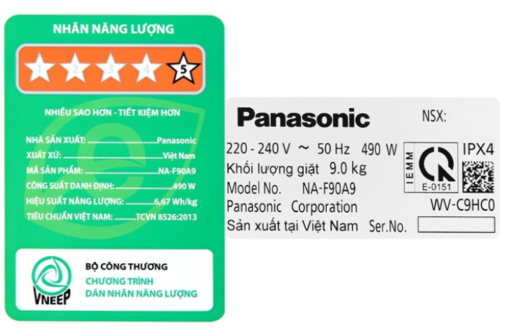 Máy giặt Panasonic NA-F90A9DRV cửa trên 9kg