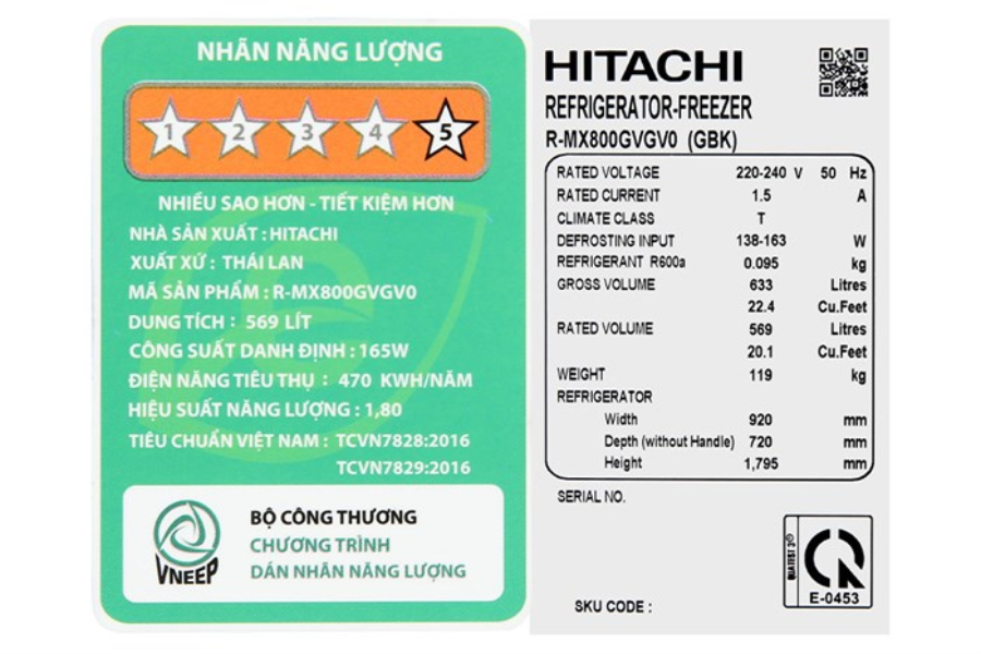 Tủ lạnh Hitachi R-MX800GVGV0 GBK 569 lít