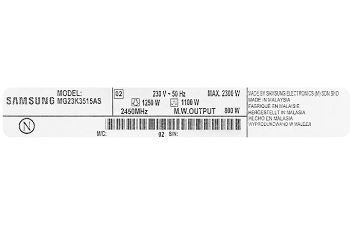 Lò vi sóng Samsung MG23K3515AS chế độ rã đông nhanh dung tích 23L màu bạc
