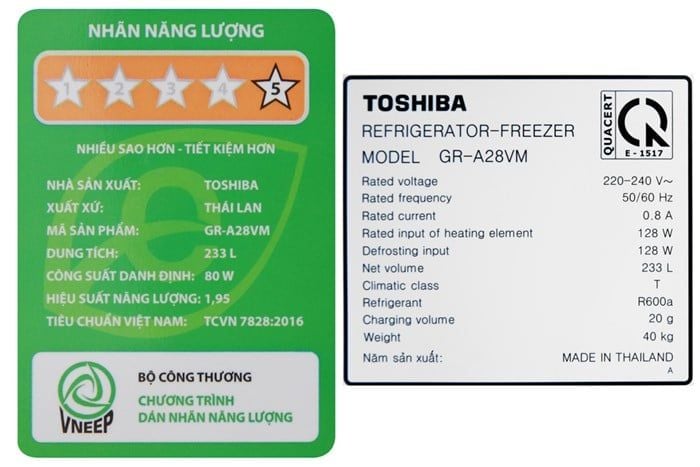 Tủ lạnh Toshiba GR-A28VM Inverter 233 lít
