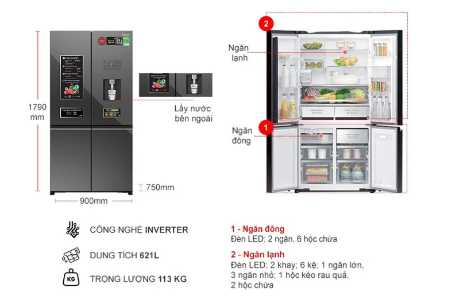 Tủ lạnh 4 cánh Panasonic NR-XY680YMMV Inverter 621 lít
