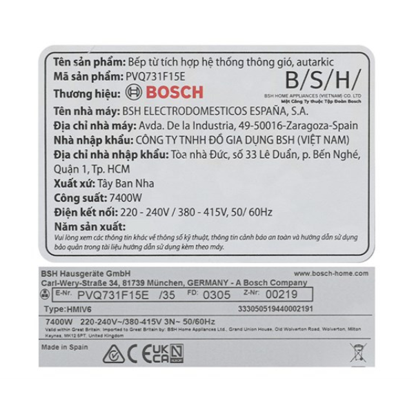 Bếp từ Bosch PVQ731F15E Series 6