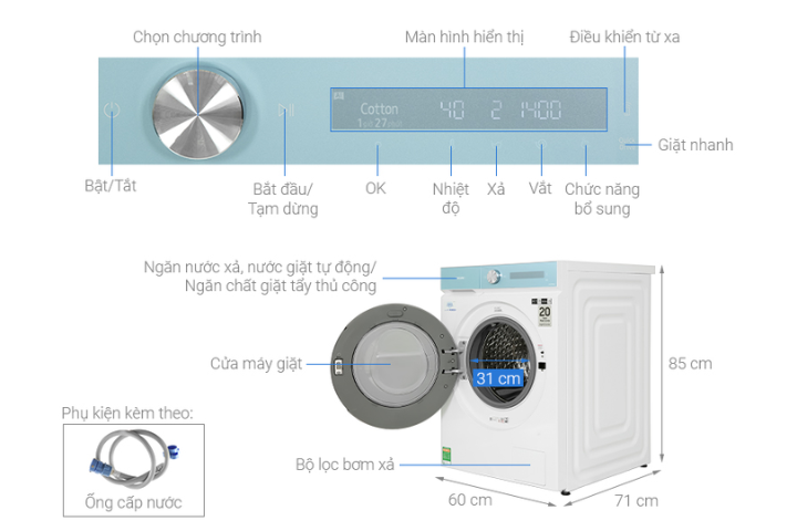 Máy giặt sấy Samsung WD14BB944DGMSV 14 kg Bespoke AI™ với Ngăn giặt xả tự động