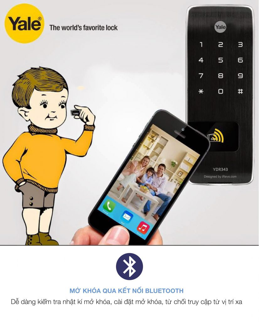 Khóa điện tử Yale YDR343 được thiết kế cực kỳ thông minh với khả năng kết nối Smart home và Bluetooth