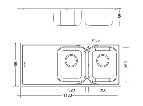 Chậu rửa chén Malloca MS 1026L sơ đồ
