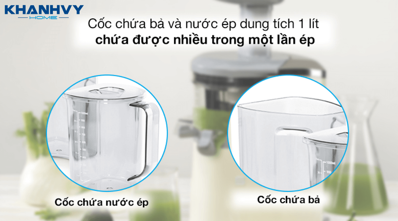 Cối ép làm từ nhựa Tritan cao cấp, lưới lọc có thể dễ dàng tháo rời để vệ sinh