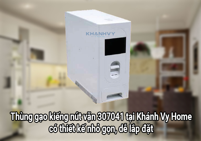 Thông số kỹ thuật thùng gạo kiếng nút vặn 307041 tại Khánh Vy Home: Thùng gạo kiếng nút vặn 307041 tại Khánh Vy Home có kích thước nhỏ gọn, dễ lắp đặt Thương hiệu: Higold. Vị trí lắp đặt: Lắp cho hệ tủ bếp dưới. Sản xuất tại: Trung Quốc. Mã	Rộng x Sâu x Cao	Phủ bì cánh	Giá 307041	182 x 422 x 483	250mm	1.890.000