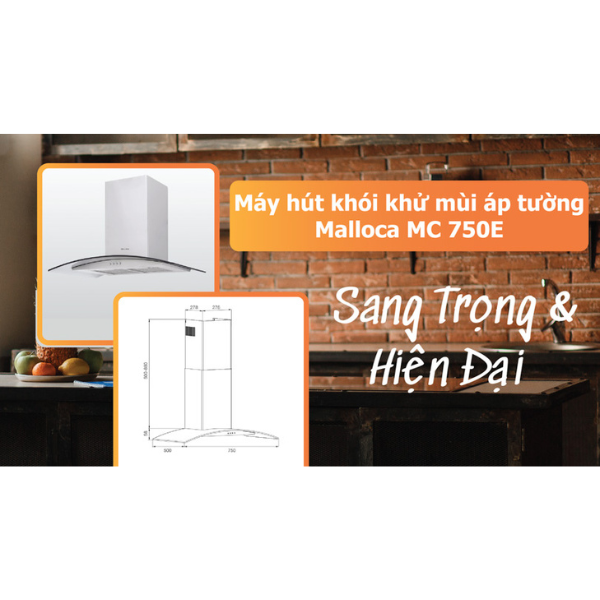 Máy hút khói khử mùi áp tường Malloca MC 750E