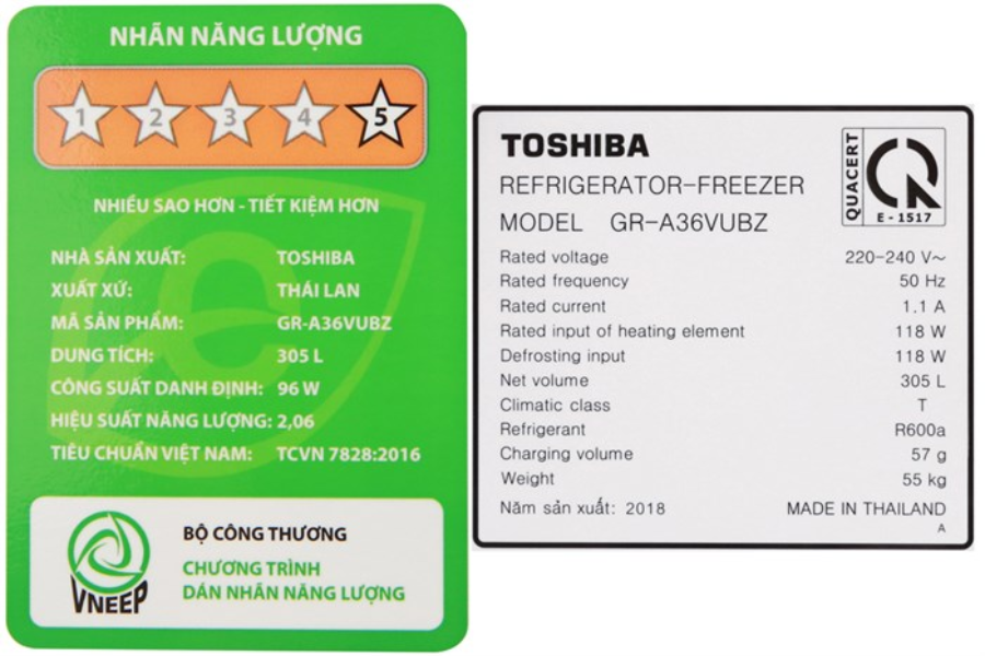 Tủ lạnh Toshiba GR-A36VUBZ 305 lít