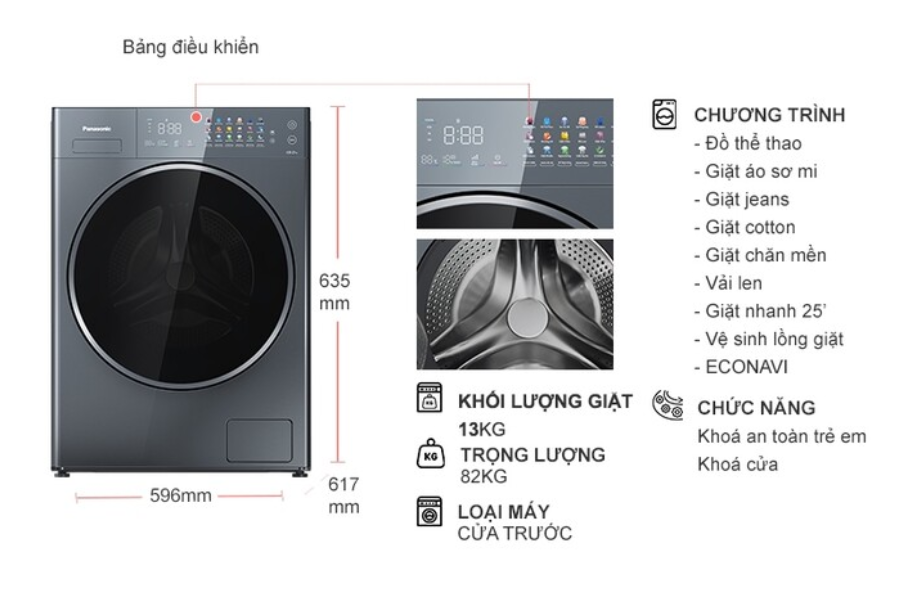 Máy giặt Panasonic NA-26CVX1AVT Cửa trước 13kg với Công nghệ lọc ly tâm & Diệt khuẩn toàn diện