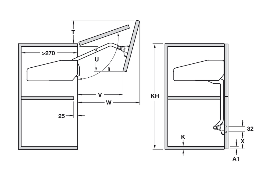 Bộ hộp lực FREE FOLD-S,H5FS Hafele 372.38.664