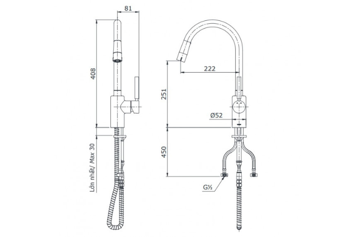 Vòi rửa chén Toto TX608KNBR nóng lạnh