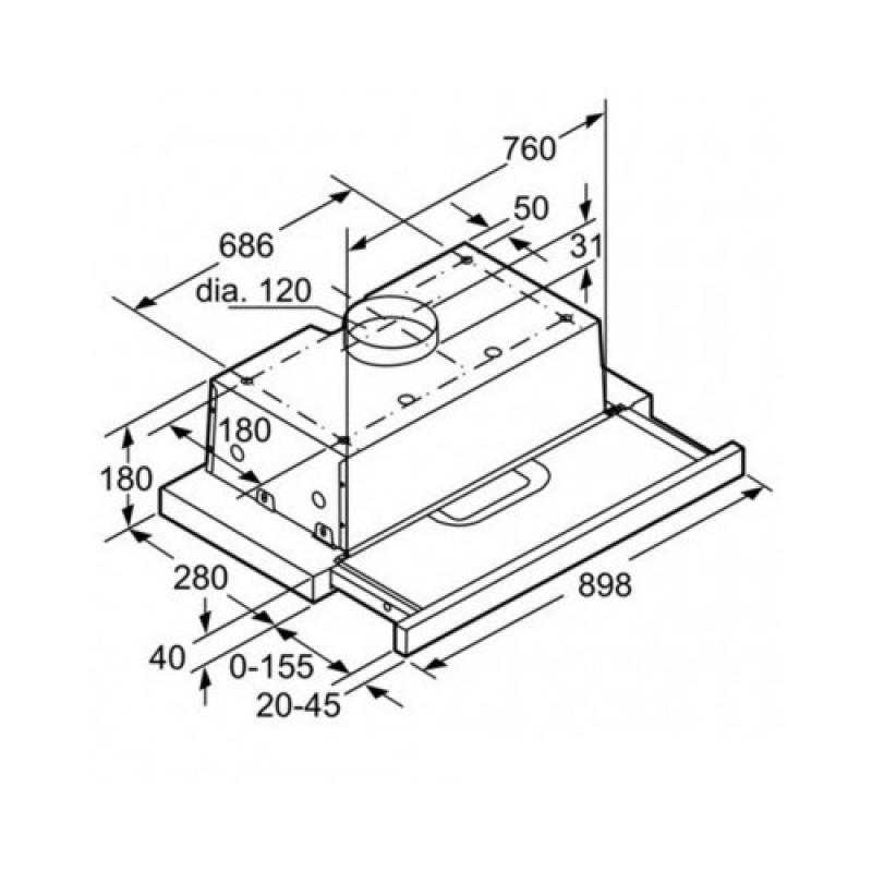Các thông số của máy hút khử mùi âm tủ Bosch DHI923GSG HMH