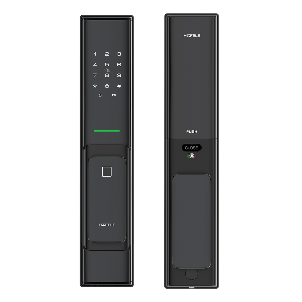 Khóa vân tay Hafele PP8100 912.05.697 (Đen mờ) mặt trước, mặt sau