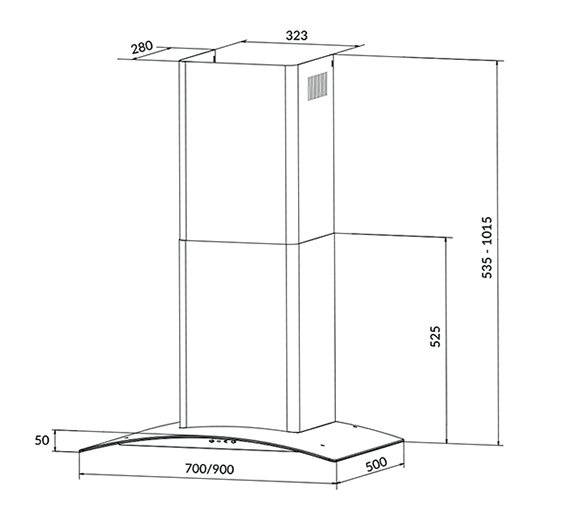 Thông số kích thước máy hút mùi Eurosun EH-90K21B