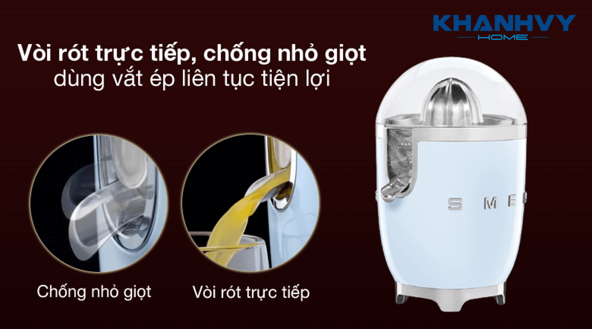 Máy hoạt động với công suất mạnh mẽ 70W với chỉ 1 tốc độ và khả năng tự động nhận diện lực ấn trên dao khoét để khởi động chu trình vắt một cách đơn giản và thuận tiện