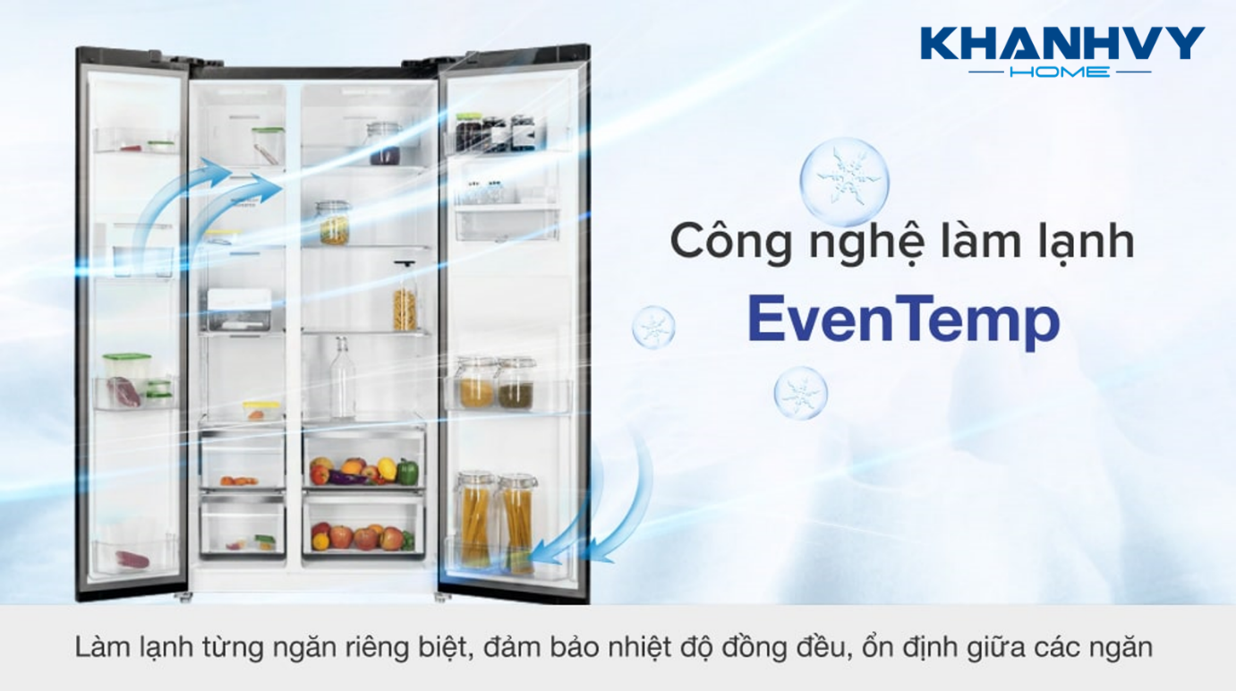 Công nghệ làm lạnh đa chiều EvenTemp giúp hơi lạnh lan tỏa đồng đều đến từng ngăn riêng biệt
