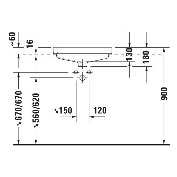 Chậu lavabo dương vành Duravit VERO 0315550000
